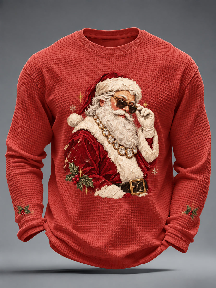 Men's Christmas Santa Claus Art  Waffle Long Sleeve T-Shirt