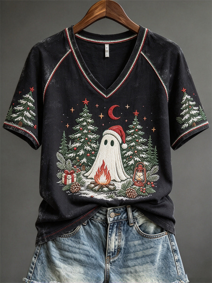 Women's Christmas Ghost Forest Camping Print short-sleeved T-shirt