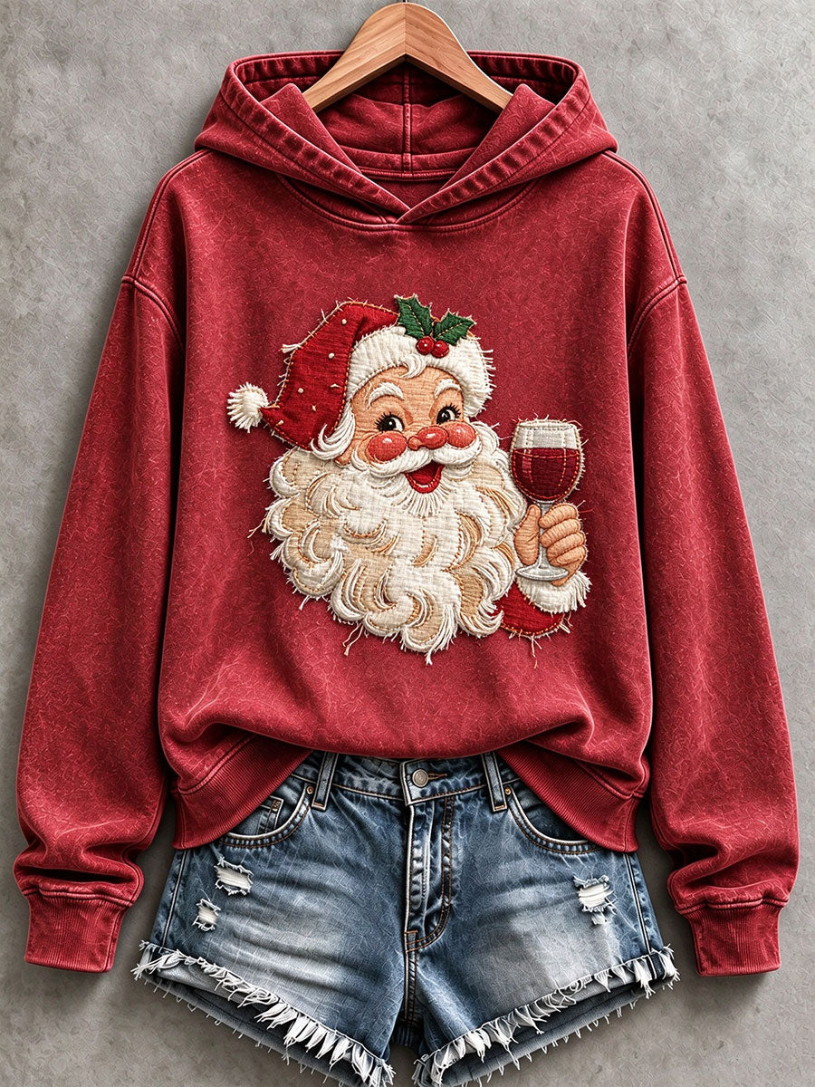 Women's Wine Santa Print Regular Sweatshirt