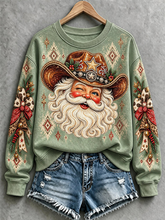 Women's Western Style Christmas Santa Print Sweatshirt