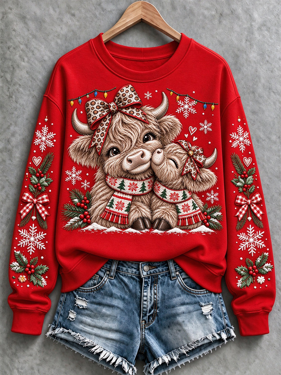 Women's Christmas Highland Cow Print  Sweatshirt
