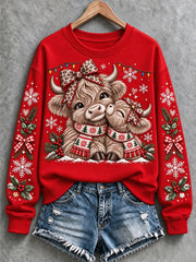 Women's Christmas Highland Cow Print  Sweatshirt
