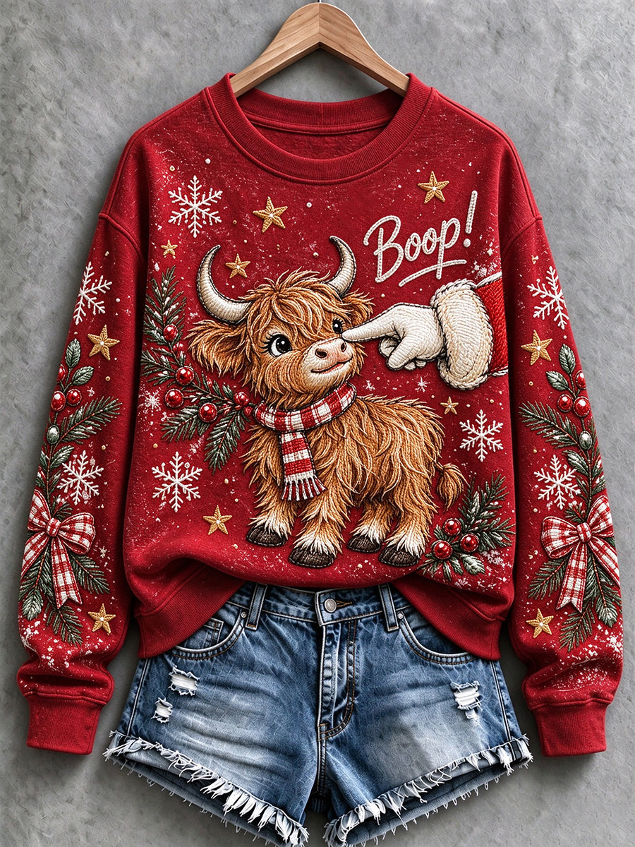 Women's Christmas Highland Cow Print Sweatshirt