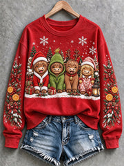 Women's Christmas Highland Cow Print  Sweatshirt