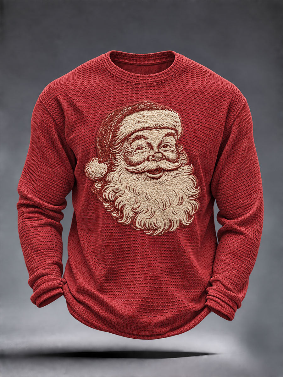 Men's Vintage Santa Claus Christmas Print Waffle Long Sleeve T-Shirt