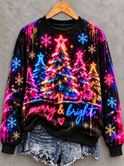 Women's Christmas Colorful Tree Print Regular Sweatshirt