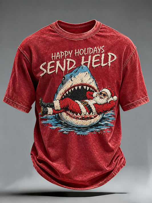 Men's Vintage Santa Claus Christmas Fun Print T-shirt
