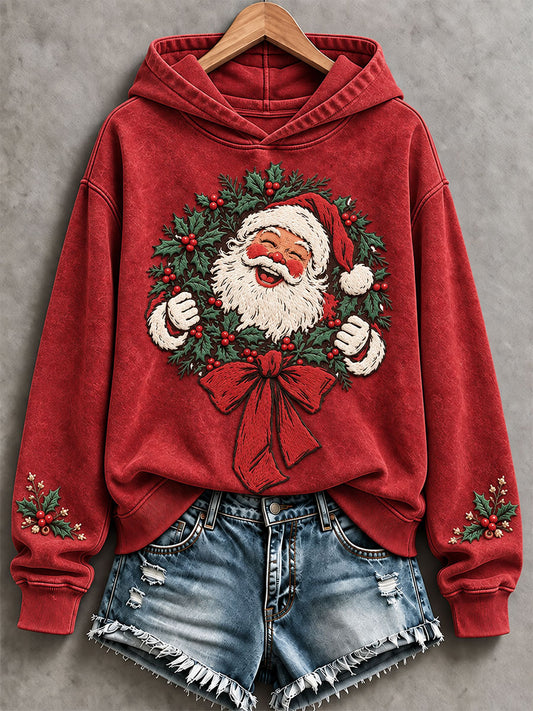 Women's Vintage Santa Claus Christmas Print Regular Sweatshirt