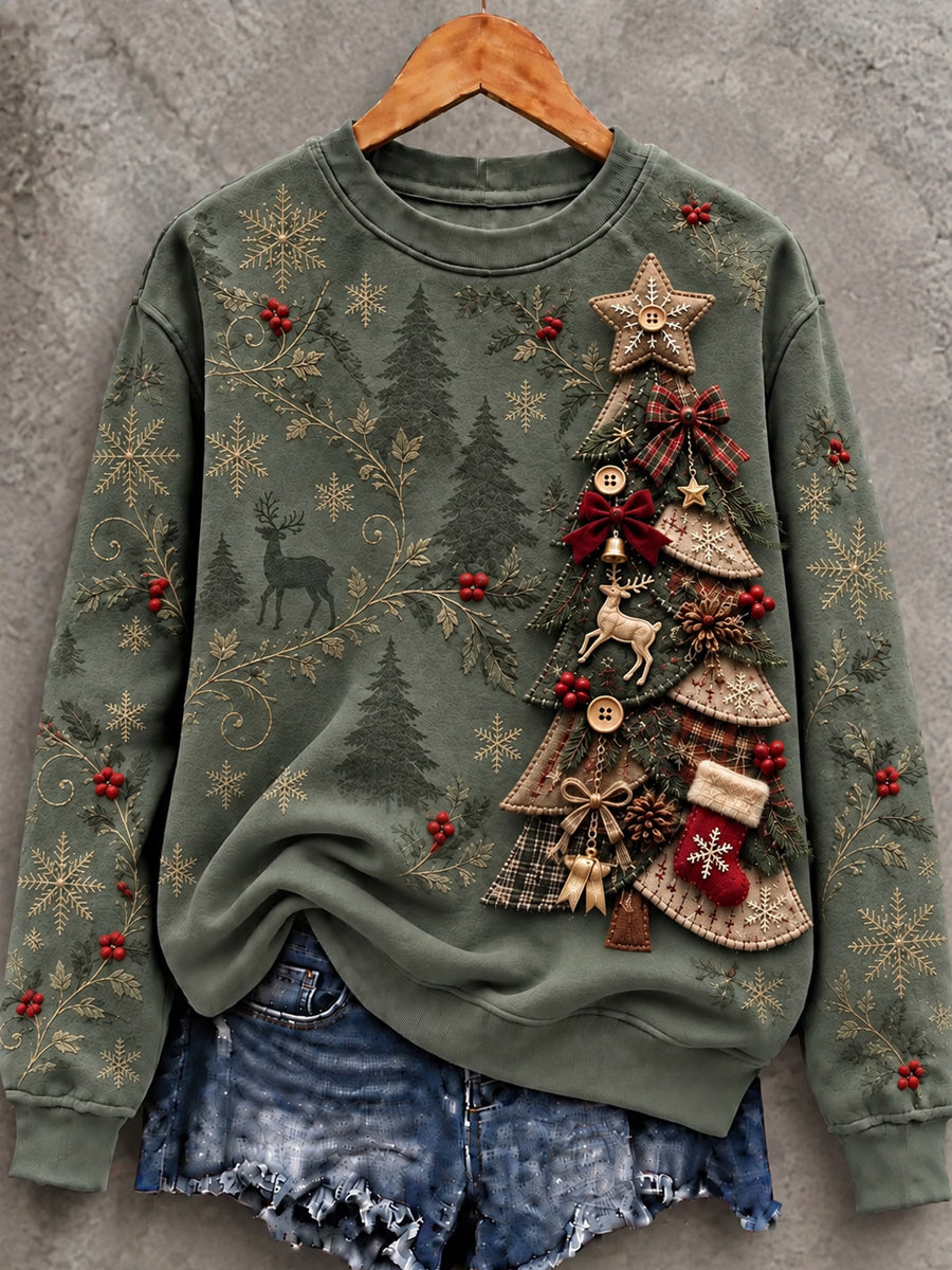 Women's Vintage Christmas Tree & Reindeer Sweatshirt