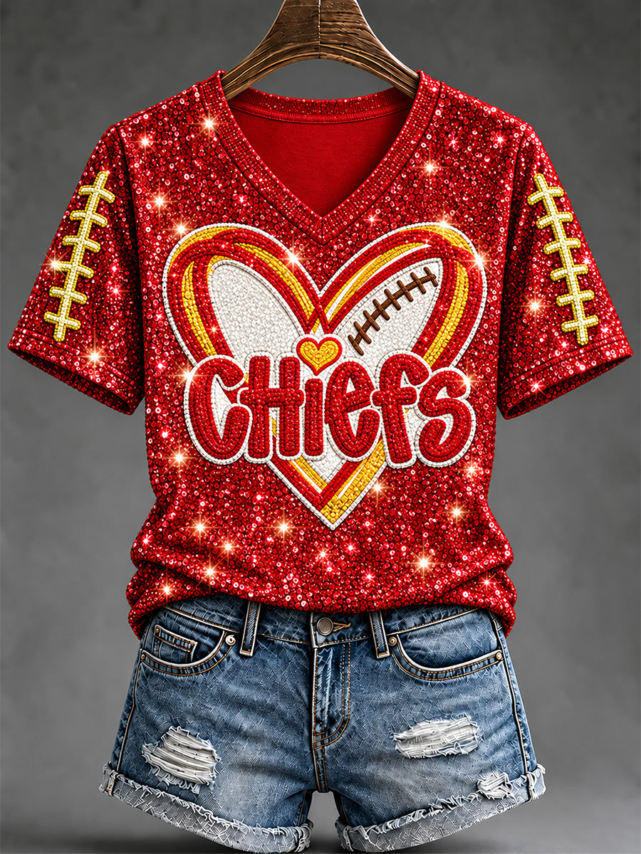 Women's Football Gameday Gift For Football Fans V-Neck Tee
