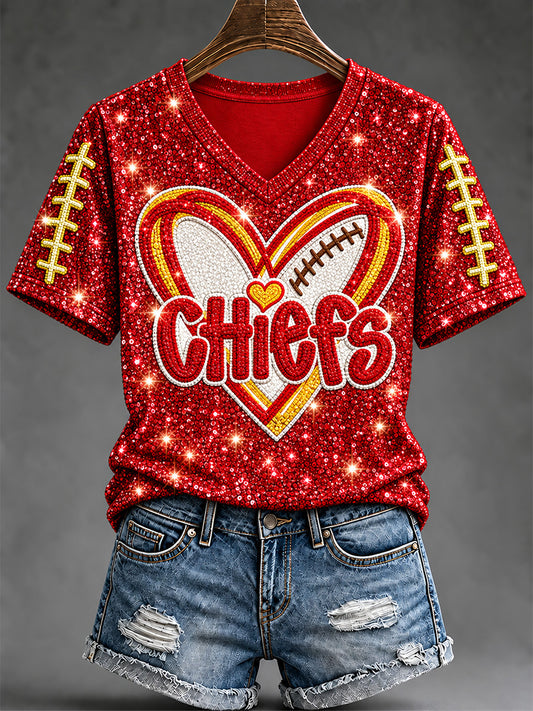 Women's Football Gameday Gift For Football Fans V-Neck Tee