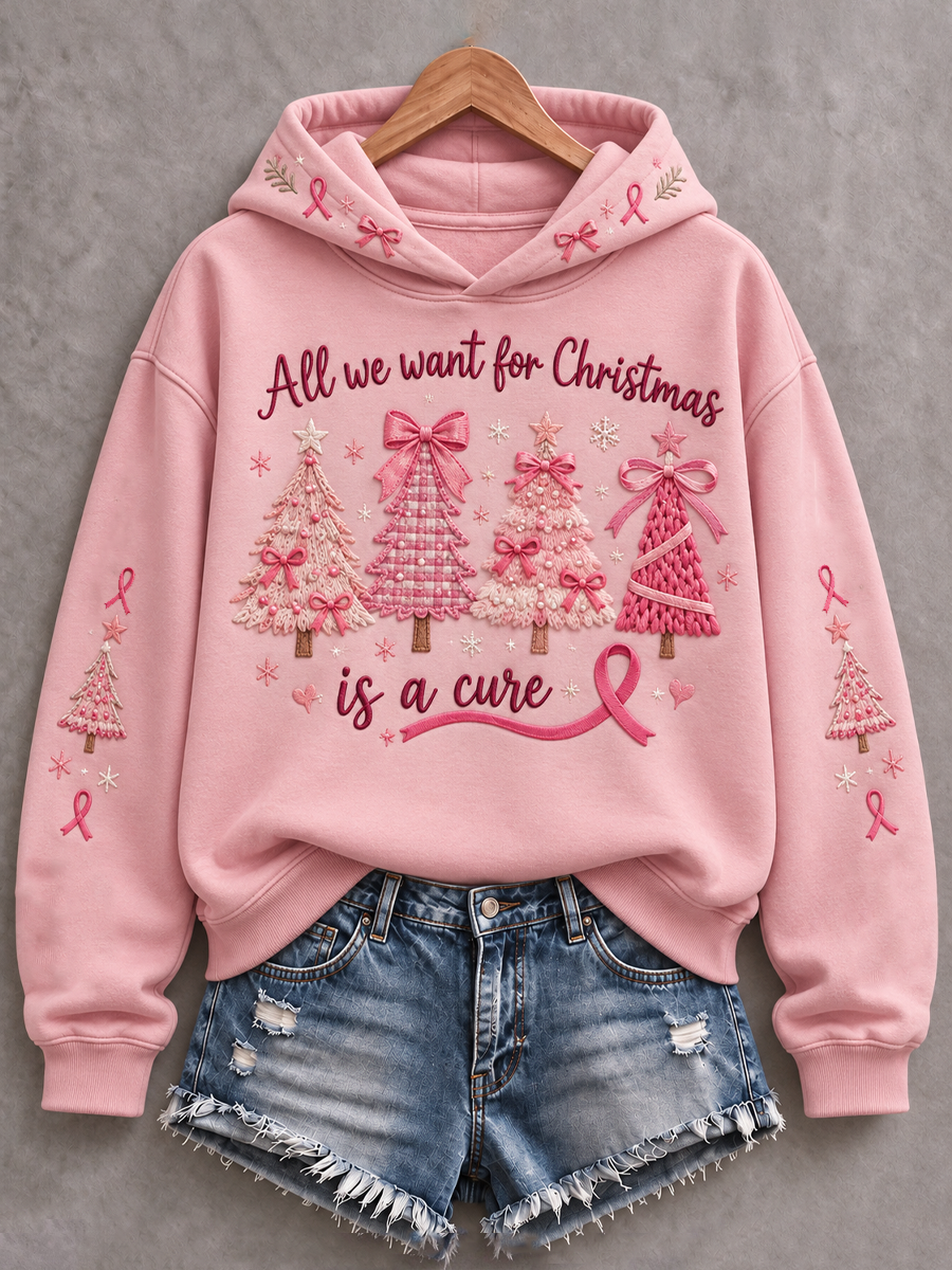 Women's Christmas Breast Cancer Print Regular Sweatshirt