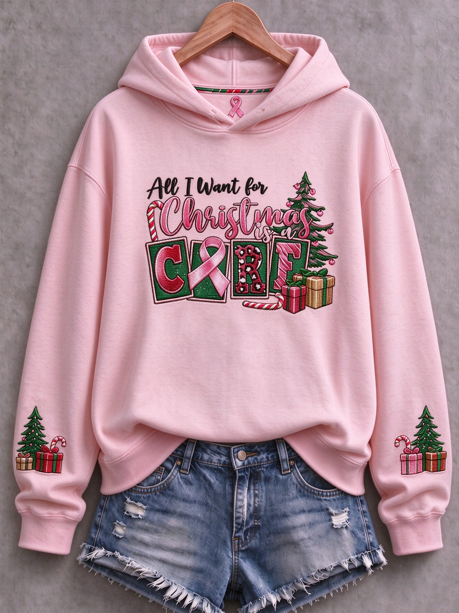Women's Christmas Breast Cancer Print Regular Sweatshirt