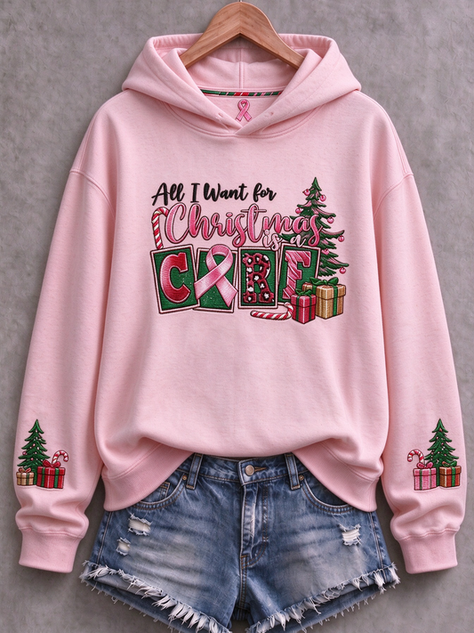 Women's Christmas Breast Cancer Print Regular Sweatshirt