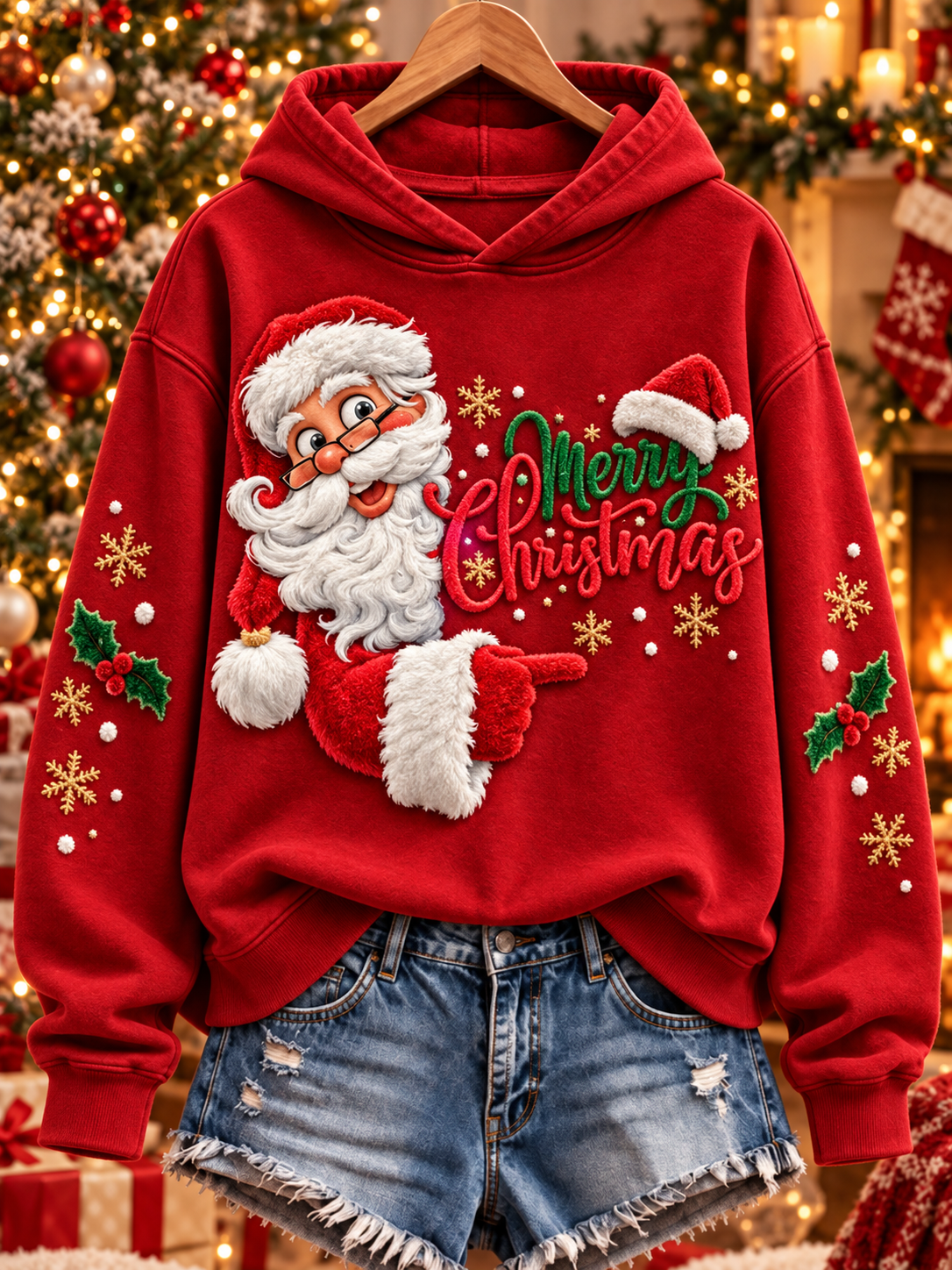 Women's Christmas Santa Print Regular Sweatshirt