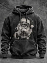 Men's Santa Claus Beer Print Oversized Drop-Shoulder Hoodie With Pockets