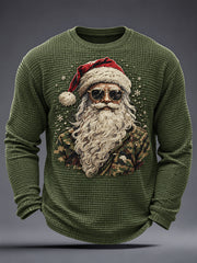 Men's Christmas Camouflage Santa Claus Print Casual Waffle Long Sleeve T-Shirt