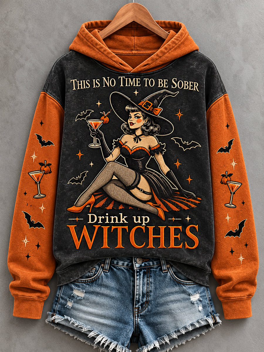Women's Funny Halloween Drink Up Witches! Print Casual Hoodie