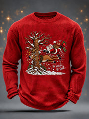 Men's Funny Christmas Santa Claus Print Casual Waffle Long Sleeve T-Shirt