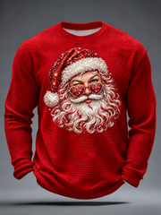 Men's Santa Claus Printed Waffle Long Sleeve T-Shirt