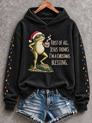 Women's First Of All Jesus Think's I'm A Christmas Blessing Print Regular Sweatshirt