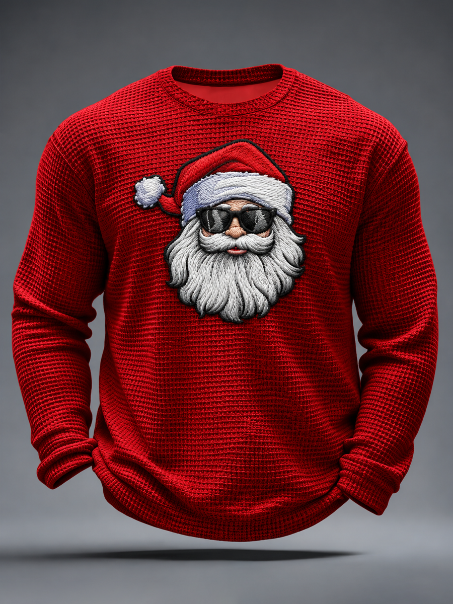 Men's Santa Claus Printed Waffle Long Sleeve T-Shirt