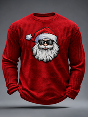 Men's Santa Claus Printed Waffle Long Sleeve T-Shirt