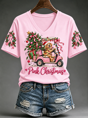 Women's Pink Christmas Short-sleeved T-shirt