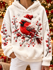 Women's vintage christmas Northern Cardinal Flannel Hoodie