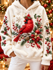 Women's vintage christmas Northern Cardinal Flannel Hoodie