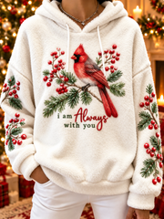 Women's vintage christmas Northern Cardinal Flannel Hoodie