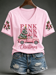 Women's Pink Christmas Short-sleeved T-shirt