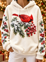 Women's vintage christmas Northern Cardinal Flannel Hoodie