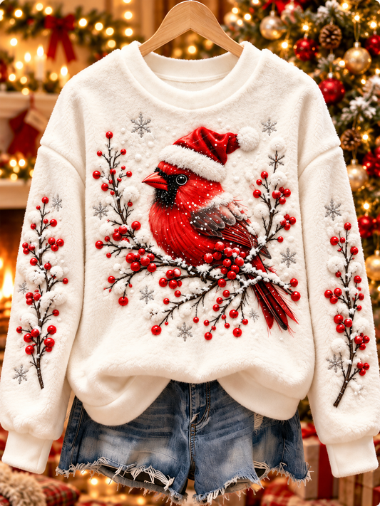 Women's vintage christmas Northern Cardinal Flannel Hoodie