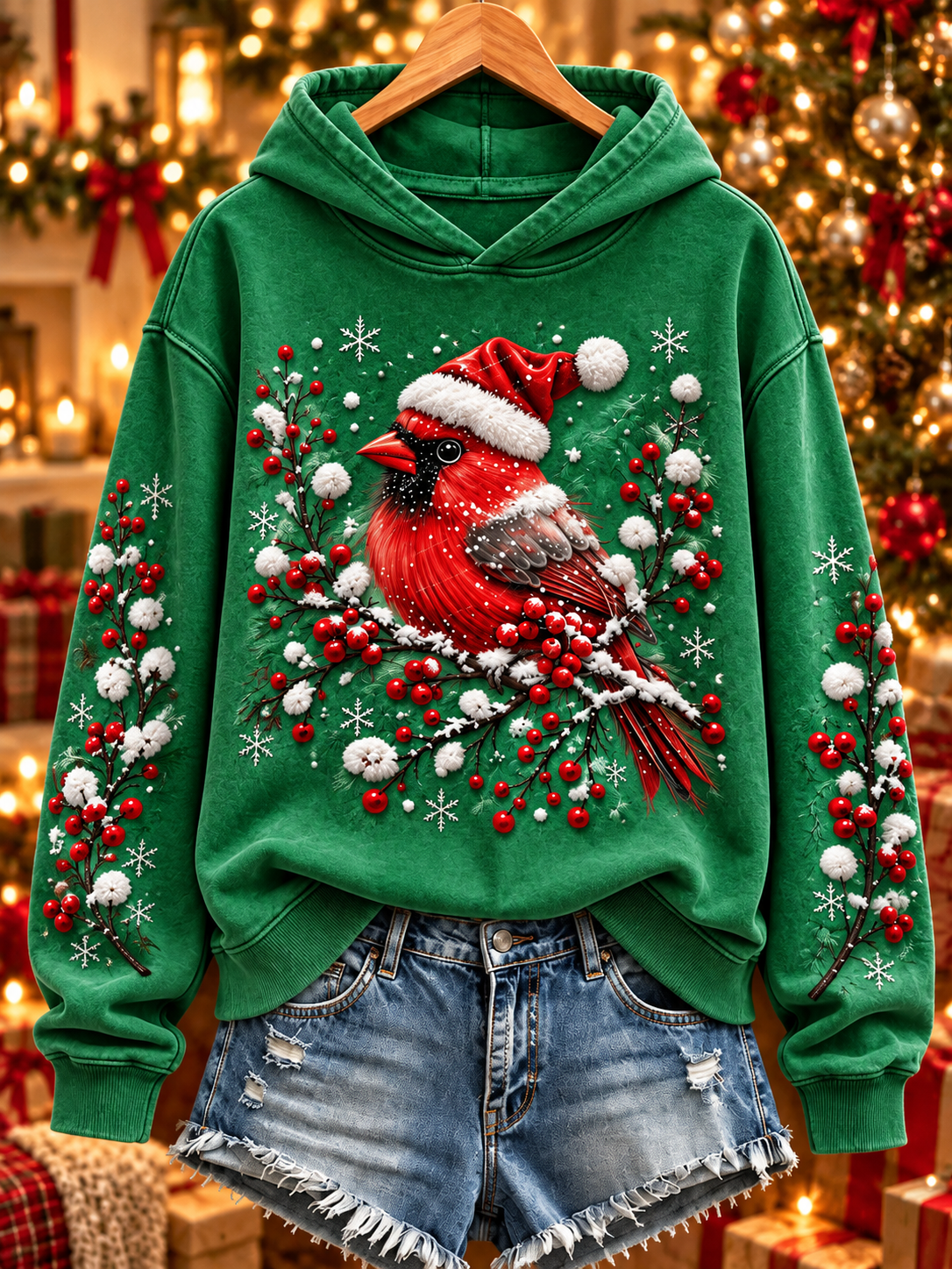 Women's vintage christmas Northern Cardinal Regular Sweatshirt