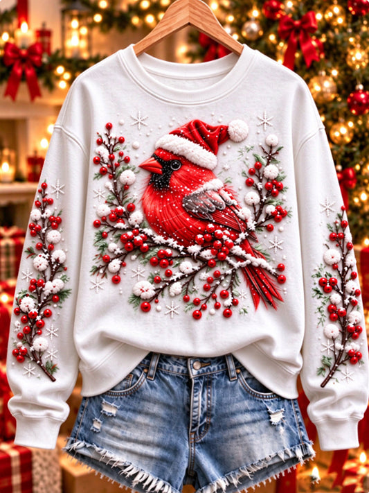Women's vintage christmas Northern Cardinal Regular Sweatshirt