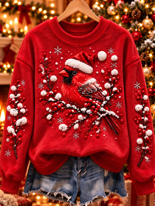 Women's vintage christmas Northern Cardinal Flannel Hoodie