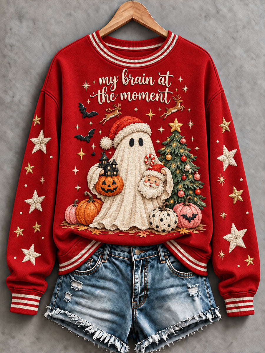 Women's "My Brain At The Moment" Christmas Ghosts Halloween Regular Sweatshirt