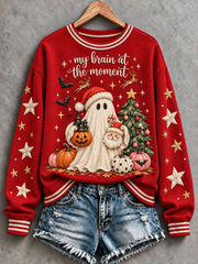 Women's "My Brain At The Moment" Christmas Ghosts Halloween Regular Sweatshirt