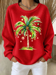 Women's Christmas Palm Tree Print Round-Neck Sweatshirt