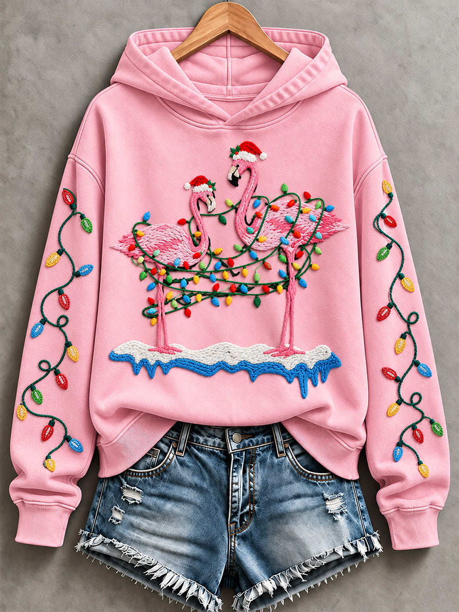 Women's Christmas Flamingo Print Regular Sweatshirt