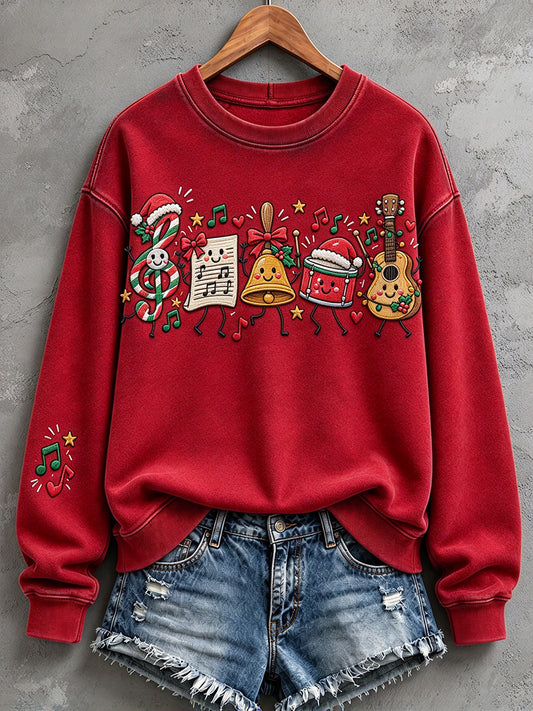 Women's Vintage Christmas Music Art Print Comfy Sweatshirt