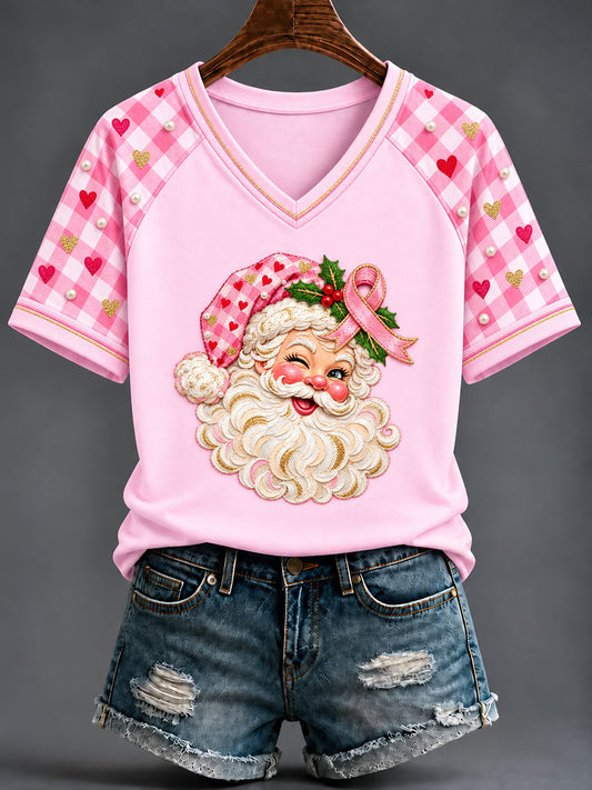 Women's Santa Claus Wears Pink Short-Sleeved T-Shirt