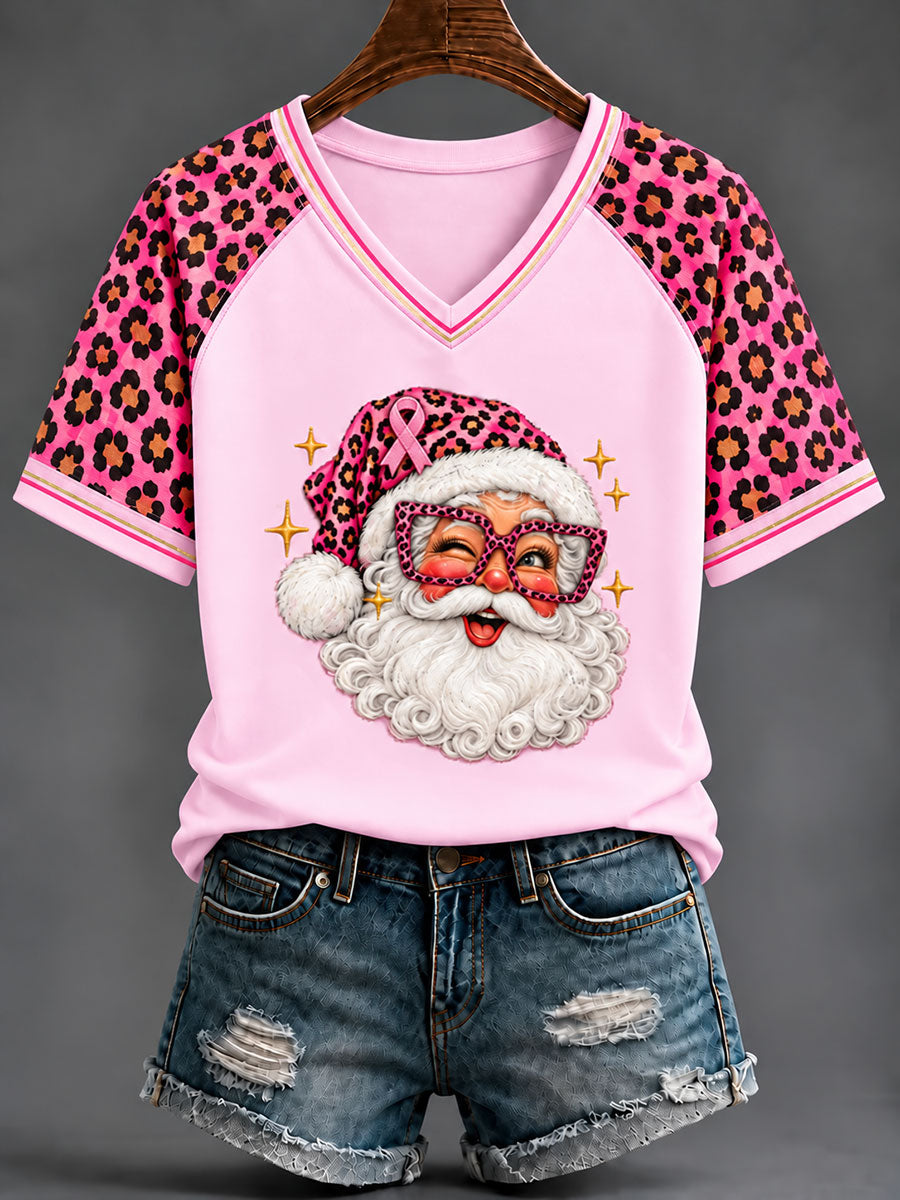 Women's Santa Claus Wears Pink Short-Sleeved T-Shirt