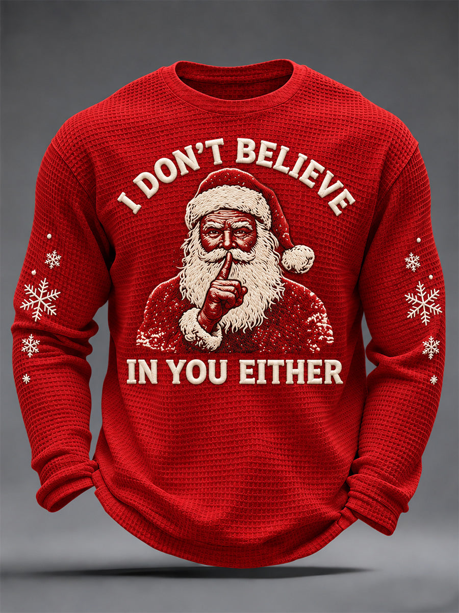 Men's I Don't Believe in You Either Print Waffle Long Sleeve Top