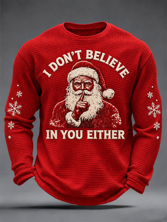 Men's I Don't Believe in You Either Print Waffle Long Sleeve Top