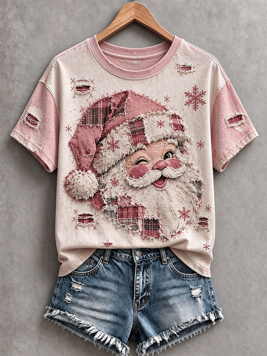 Women's Vintage Pink Santa T-Shirt