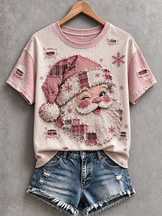 Women's Vintage Pink Santa T-Shirt