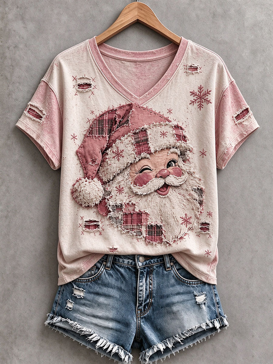 Women's Vintage Pink Santa T-Shirt