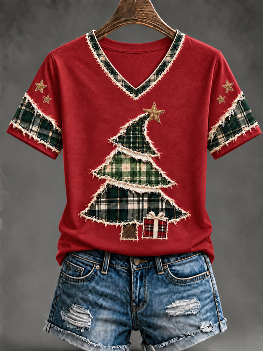 Women's Christmas Tree Art Short Sleeve T-shirt